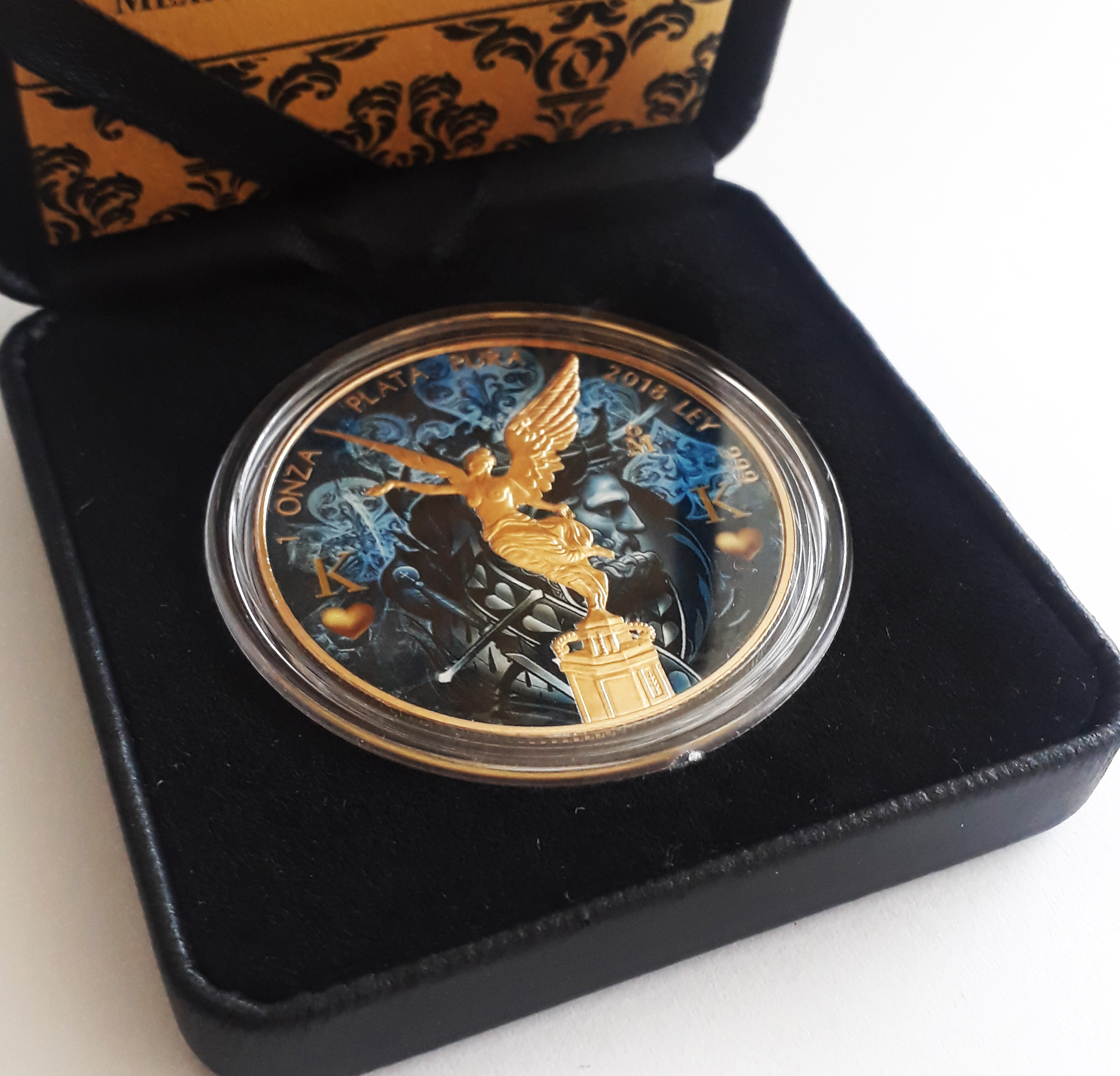 1oz 999 Silver Mexico Libertad – The King – Colorized and Gold Gilded coin  – Golden Noir Series
